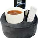 Couch Cup Holder Pillow, Sofa and Bed Organizer Caddy for Drinks, Remotes, Phones (Gray)