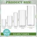60 PCS Glass Cylinder Vases, 4,6,7,8,10 Inch Clear Flower Vase for Centerpieces Glass Vases Bulk for Wedding Home Table Centerpiece Candle Holder Party Decorations