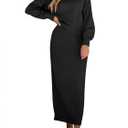 Caracilia 2 Piece Skirt Set for Women Sweater Dress Long Sleeve Oversized Tops Matching Maxi Skirts 2025 Fall Outfits Clothes Black Medium