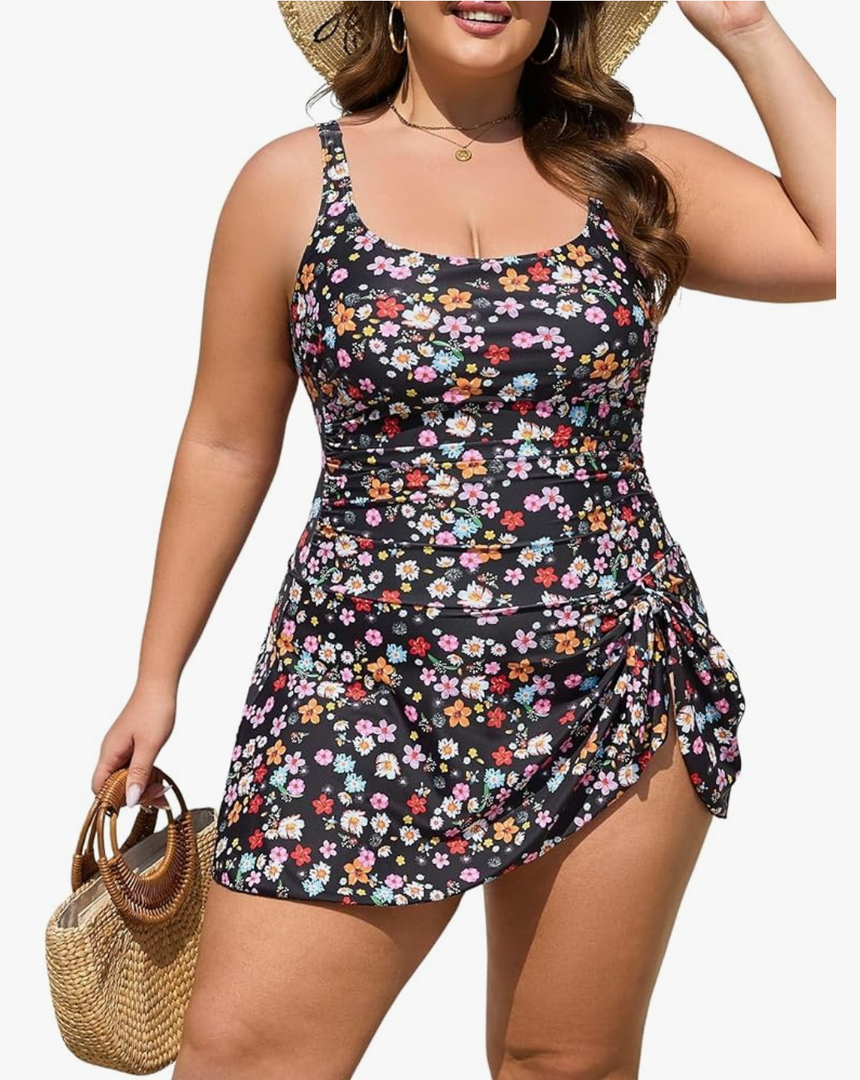 Eomenie Plus Size Swimdress for Women One Piece Swimsuit Tummy Control Swim Dresses Skirt Bathing Suit, Size Large
