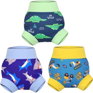 MOEMOE Baby Reusable Swim Diapers 3Pcs Comfortable Waterproof Baby Swim Diapers for Boys Swim Lesson 2T