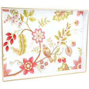 Spsyrine Decorative Serving Tray with Handles, White Lacquered Coffee Table Tray for Ottoman, Rectangle Waterproof Platters for Centerpieces, Parties, Living Room, Kitchen Counter Organization (16" x 12" x 1.6")