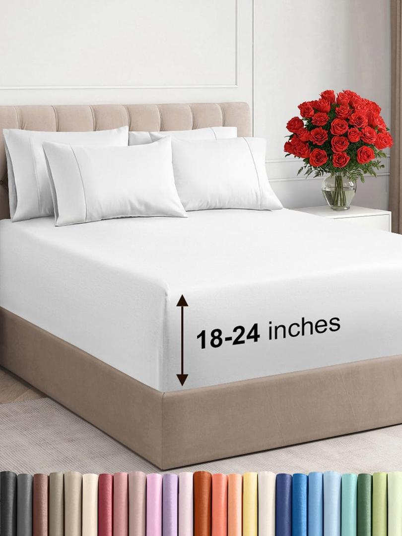 Extra Deep Cal King Sheet Set - 6 Piece Breathable & Cooling Sheets - Hotel Luxury Bed Sheets Set - Easy & Secure Fit - Soft, Wrinkle Free & Comfy Sheets Set - White Sheet Set with Extra Deep Pockets