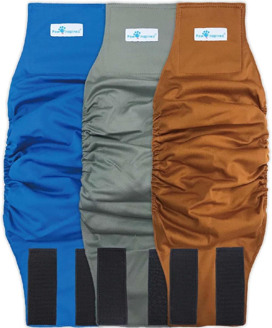 PAW Inspired Belly Band Male Dog WRAP Washable, Black Lining, Medium, 3 Count