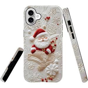 Generic Case Compatible with iPhone 16 - Glossy Hybrid Durable Shockproof Phone Cover,Cases for Woman Girl - Christmas Santa Claus Snowflake