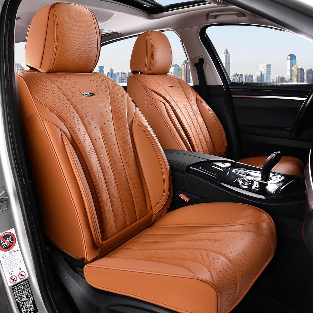 Coverado Brown Seat Covers for Front Seat, Premium Leather Seat Covers for Cars,Waterproof Car Seat Protectors, Car Seat Cushions Universal Seat Covers Fit for Most Cars