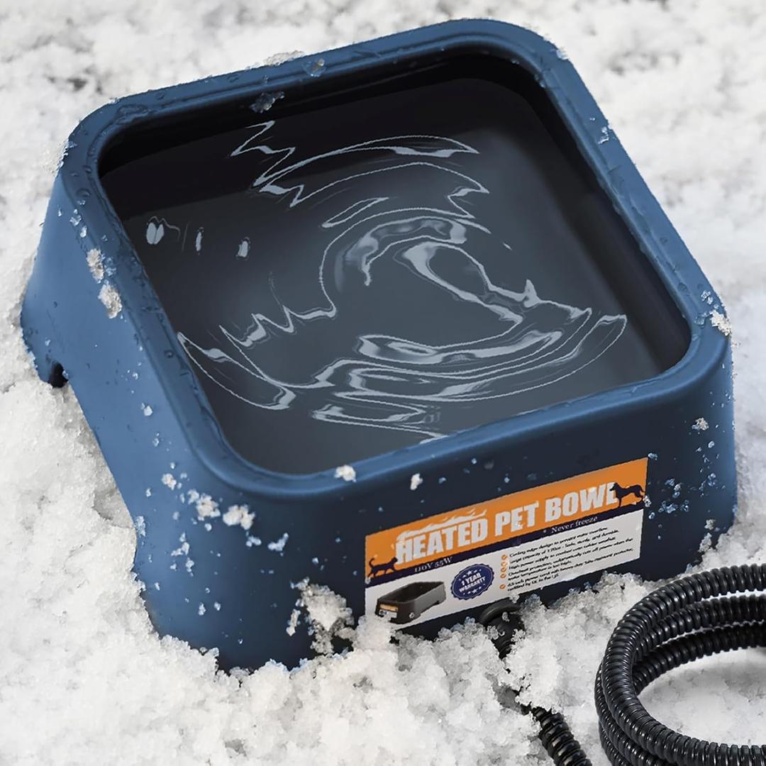 Heated Water Bowl for Outdoor Dogs Cats, 3.5L / 120oz Large Heated Pet Water Bowl with Chew Resistant Power Cord, Thermal-Bowl No-Freeze Heated Dog Water Dish for Winter, Rabbit Chicken Duck Bird Use (BLUE)