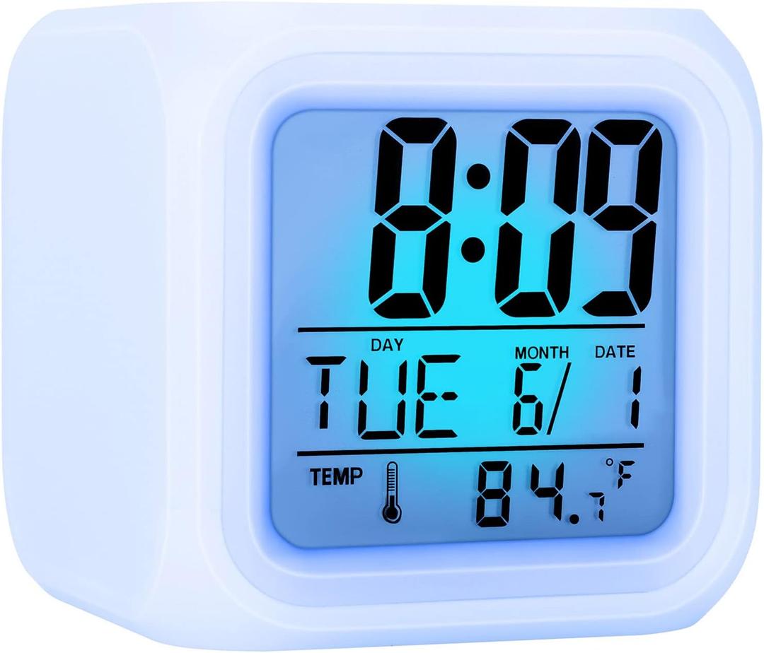 Alarm Clock with 7 Color Changing Night Light, Digital Kid Alarm Clocks with Snooze, Wake Up Digital Clock for Room Decor, Temperature, Gift for Girls Boys, Back to School Gifts