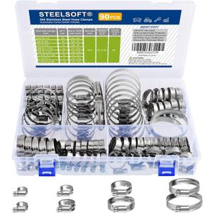Heavy Duty Hose Clamp Assortment 5/16-2 3/8" 90 PCS, SAE Standard, All 5/16"HEX, Soft Hose Protection for Fuel Line, Automotive, Water Line