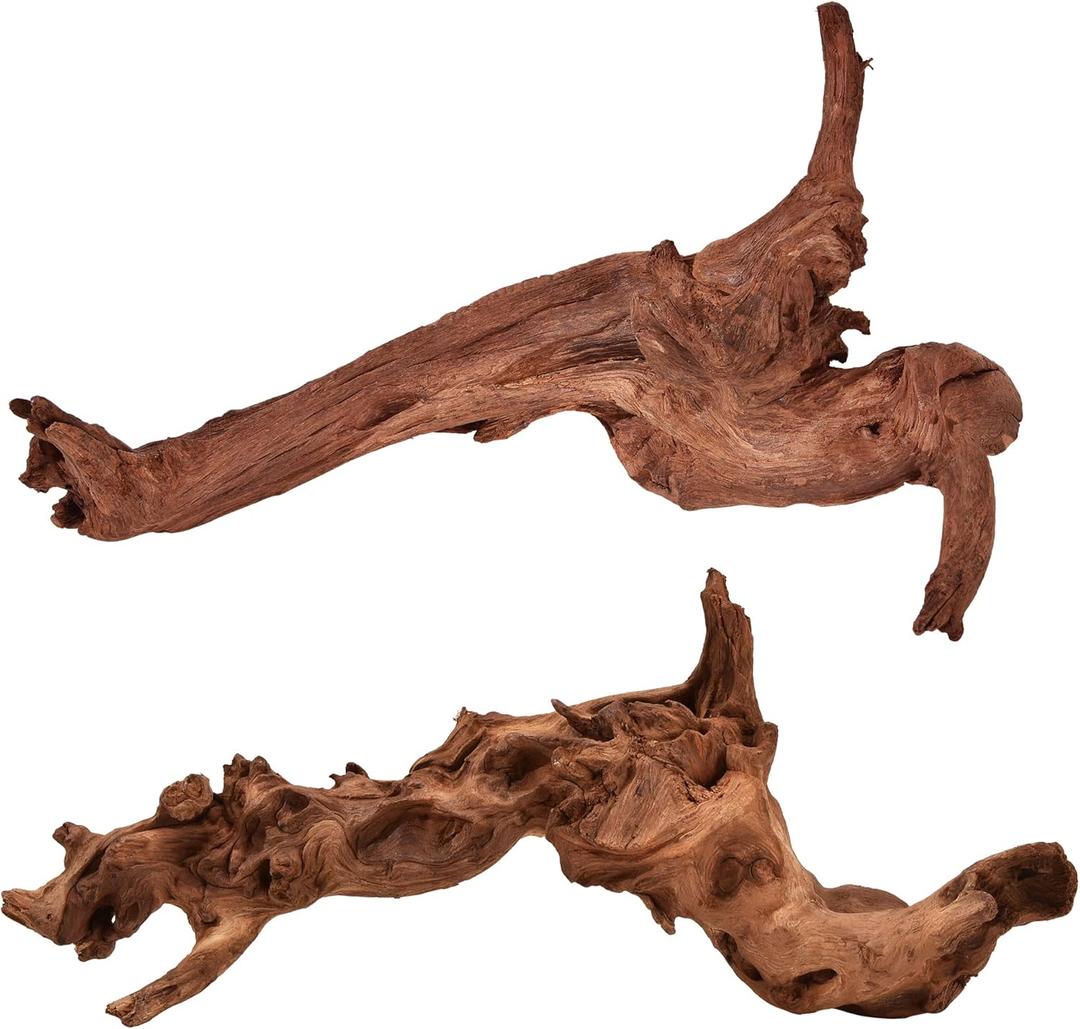 majoywoo Natural Large Driftwood for Aquarium Decor Reptile Decor, Fewer Branches 12.518" 2Pcs