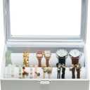 Bracelets Organizer Rods Bangles Display Holder, Clear See through Lid Leather Velvet Jewelry Storage Box Case for Women, 2 Rods White Leather