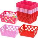Menkxi 12 Pcs Valentine's Day Pink and Red Baskets, 5.5 x 4 x 2.5 Small Heart Hollowed Plastic Baskets Bulk Empty Love Gift Container Storage Bins for Home Party Favor Valentine's Day