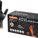 10 Mil Nitrile Disposable Gloves Heavy Duty Mechanic Gloves Raised Diamond Texture Thick (Black of 100, Large)