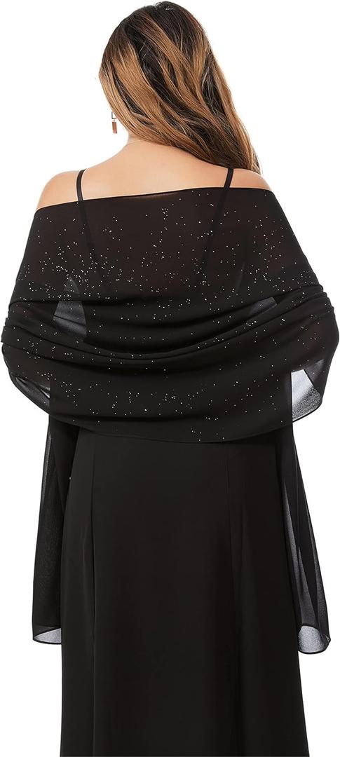 Shawls and Wraps for Evening Dresses Sheer Chiffon Women Elegant Soft Silky Sparkly Wedding Bridal Scarf (74.8*27.6in)