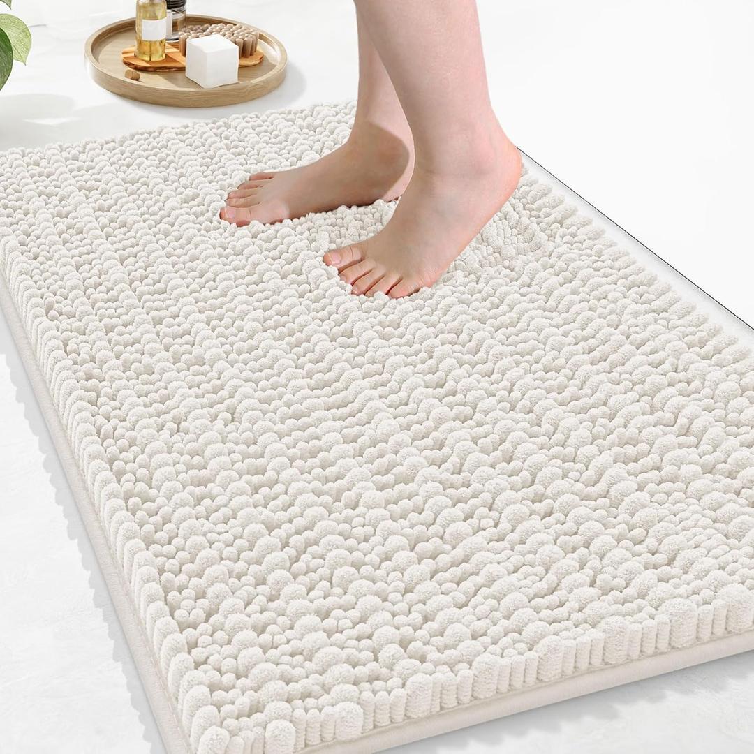 Arotive Luxury Chenille Bathroom Rug Mat, Extra Soft Thick Absorbent Shaggy Bath Rugs, Non-Slip Machine Wash Dry, Plush Bath Mats for Bathroom, Shower and Tub, 30x20, Ivory