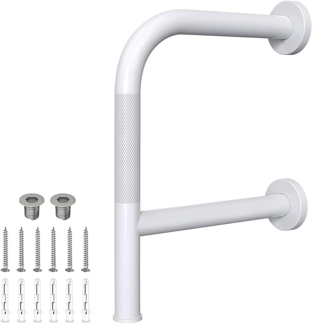 16 Inch Bathtub Safety Rail,Grab Bars for Bathtubs and Showers, Munzong White Anti Slip Bathroom Grab Bar for Wall F Shape Safety Hand Rail Shower Handle Support Handicap Elderly Senior Assist