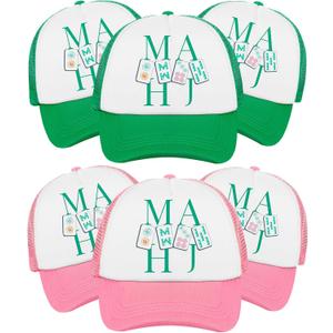 Shyyween 6 Pcs Mahjong Gifts Mah Jong Trucker Hats Adjustable Baseball Cap Gift for Women Men Mahjong Lovers Friends Birthday Green and Pink