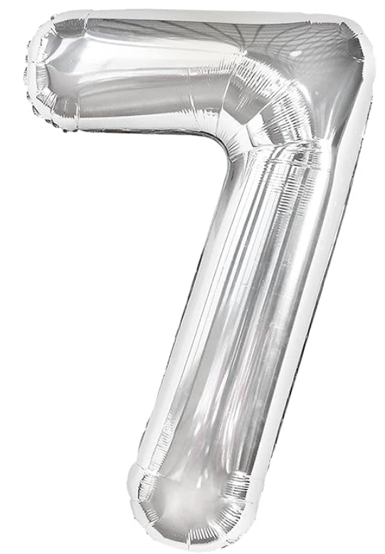 7 Balloon, Silver Number Balloon 40 Inch for Birthday Decorations, 7 Large Foil Balloon Numbers, 7th Mylar Giant Birthday Balloon for Boy Girls Women Men