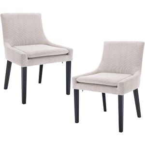 COLAMY Modern Dining Chairs Set of 2, Upholstered Corduroy Accent Side Leisure Chairs with Mid Back and Wood Legs for Living Room/Dining Room-Beige