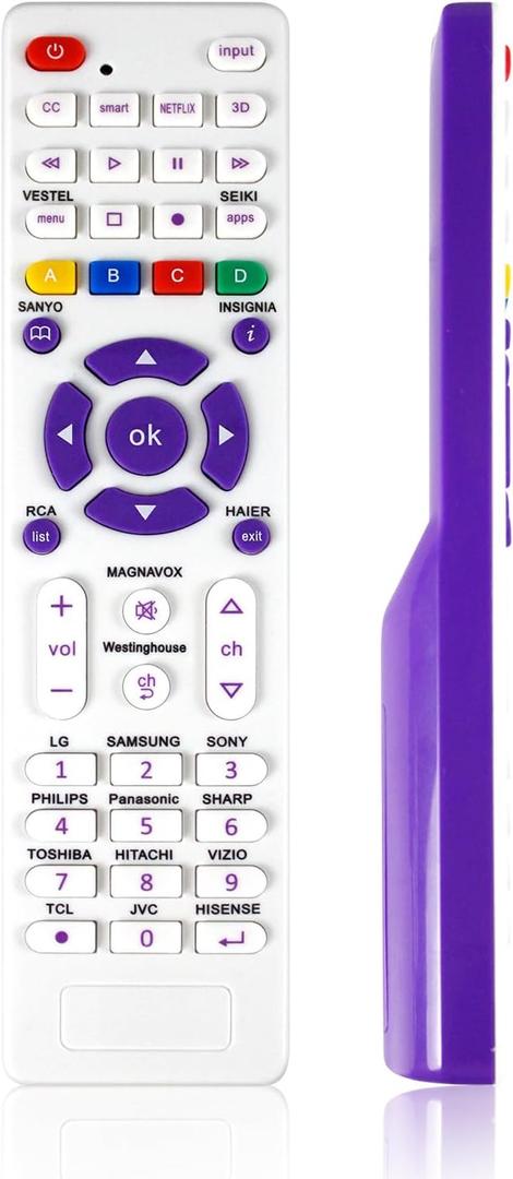 Universal TV Remote Replacement for TCL/LG/Samsung/RCA/Vizio/Philips/Hisense/Sanyo/JVC/Seiki/Hitachi/Magnavox/Panasonic and More Brands LED LCD 3D Smart TV Remote Control