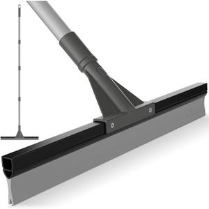 Squeegee Broom for Floor, 24'' Rubber Squeegee with 62'' Long Handle Shower Squeegee for Bathroom Tile, Garage, Deck, Bathroom, Glass, Window (Gray)