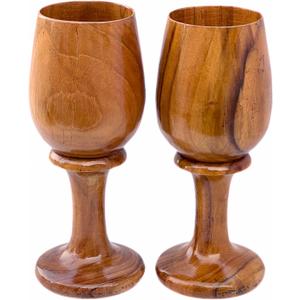 collectiblesBuy Handmade Rustic Wooden Wine Glass Set of 2  Dark Brown Vintage Goblets | Eco-Friendly Drinkware Cups for Kitchen, Bar Decor, Parties & Gifts