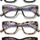 Cat Eye Reading Glasses for Women, 4 Pack Fashion Oversized Blue Light Blocking Computer Readers with Spring Hinge 2x