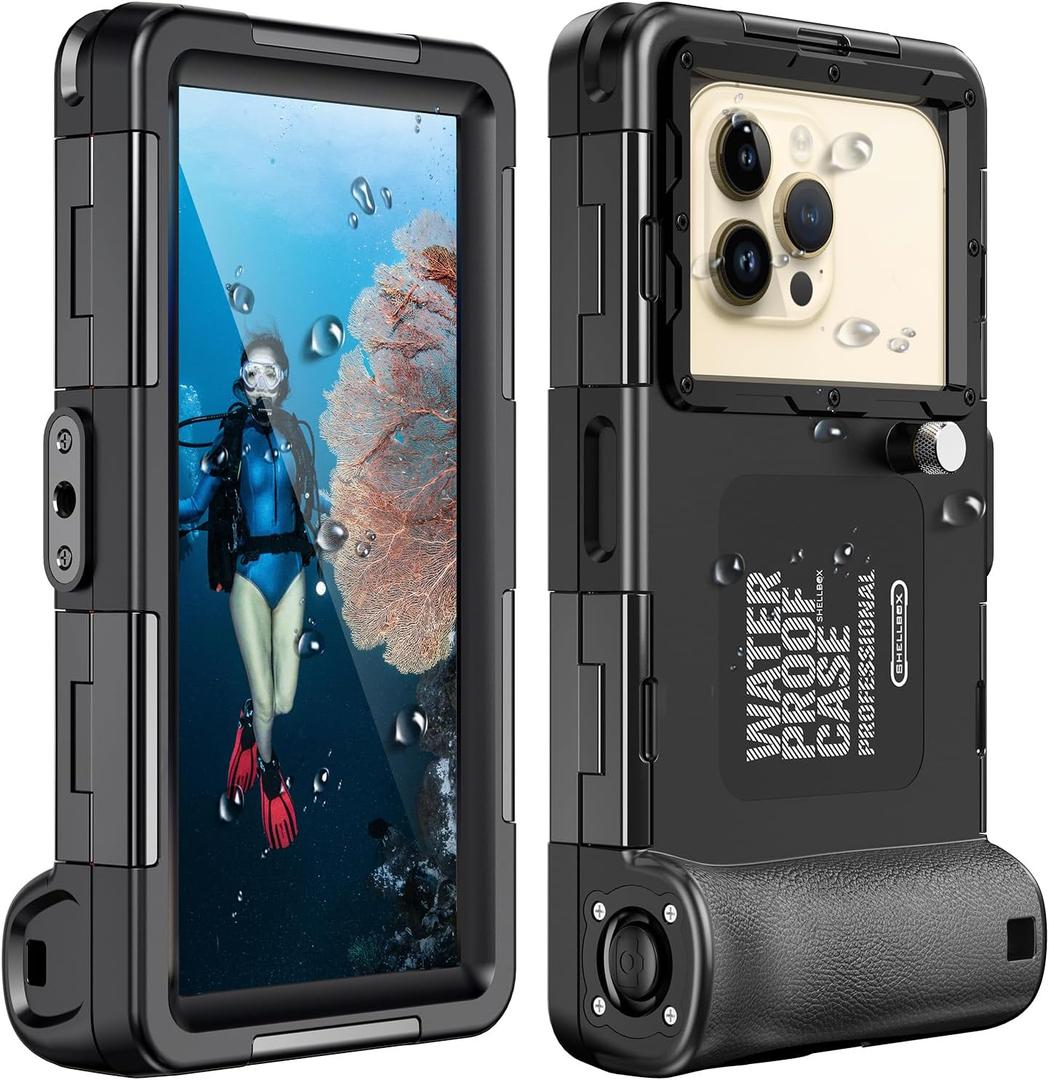 Waterproof Underwater Snorkeling Diving Phone Case for iPhone 17/Air/16/15/14/13/12/11 Pro Max Galaxy S25/S24/S23/S22[50ft/15m] Professional Scuba Diving Case Underwater Photo Video Cover - Black