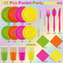 Kochorie 192 Pieces Neon Party Supplies Disposable Paper Plates Cups Napkins Plastic Forks Knives Spoons for Neon Festival Birthday Party Decor, Serves 24 Guests