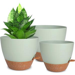 Planters for Indoor Plants, 10/9/8 Inch Self Watering Plant Pots with Drainage Hole, Plastic Planters Flower Pots for Indoor Outdoor Plants (Green)Color: Green-3pack,  Mkouo Macrame Plant Hangers Indoor Hanging Plant Basket Flower Pot Holder, Cotton Rope with Beads and Without Tassels 35 inch,  3 hook