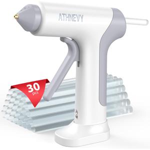 Cordless Hot Glue Gun, 10s Fast Preheat, 30PCS Mini Glue Sticks 7x100mm, 4V 20W Type-C Rechargeable, Anti-Drip, Auto-Off, for DIY Crafts, Repair, Decoration (White)