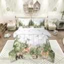 Erosebridal Giant Mountain Forest 7 Piece Bedding Set Full Woodland Animal Comforter Set Jungle Deer Bear Hedgehog Birds Pine Trees Comforter Wildlife Hunting Botanical Sheets for Kids Boys (Green White)