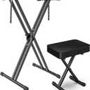 GLEAM Keyboard Stand and Bench Set, Double X Style Digital Piano Stand Height from 19" to 38", Heavy Density Foam Padded Stool from 14" to 18" Black