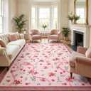 GarveeHome Red Bow Rugs for Bedroom Girls, Washable Rug 5x7 for Living Room with Soft Low Pile, Floral Washable Red Area Rug for Nursery Kids Playroom Dorm Office Carpet Bow Decor