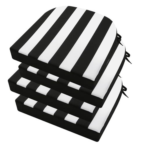 Idee-home Outdoor Chair Cushions Set of 4, Thick 17" x 17" x 3" Outdoor Seat Cushions Patio Furniture Waterproof with Ties, Dining Pads