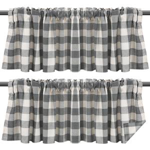 Tatuo Buffalo Plaid Curtains Buffalo Window Valances Farmhouse Design Window Decor Rod Pocket Valances for Kitchen, Bathroom, Living Room, 16 x 56 Inch (Grey-White, 2 Pieces)