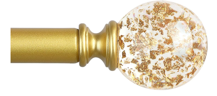 Gold Decorative Crystal Curtain Rods:18-45 Inch Heavy Duty Adjustable Window Curtains Rods for Bedroom Living Room,Brass Golden Modern Girly Acrylic Drapery Rods with Sheer Bling Foil Finials (18-45" ( 1pack ))