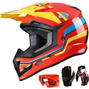 GLX GX623 Youth ATV/Dirt Bike Helmet Combo - Retro Red, Large - DOT