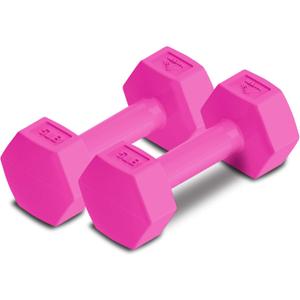 RBX Vinyl Coated Hand Weight Dumbbell Set - Hex Shaped, Roll Free for Body Building/Sculpting/Strength Training Exercise, (Set of 2) (Pink)