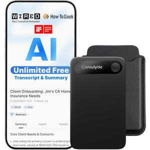 Comulytic Note Pro AI Voice Recorder, Unlimited Transcribe & Summarize, AI Note Taking Recording Device w/Case, App Control, 113 Languages for Calls, Meetings, Lectures, Interviews, Black