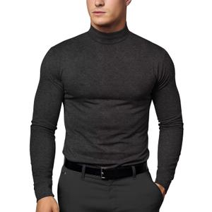 Zengjo Mens Thermal Long Sleeve Shirt Mock Neck(Charcoal,S) 