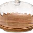 Cake Stand with Lid, Rotating Cake Holder with Dome, Wood Lazy Susan with Cover, Cake Stand for Party,  Parties, Baking Gifts (12 Inch with Dome)
