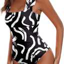 Ekouaer Women's One Piece Swimsuits Square Neck Tummy Control Bathing Suit with Adjustable Ruffled Straps Swimwear (X-Large)