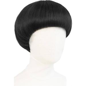 Short Black Cosplay Wig with Bangs Straight Mushroom Wigs for Men 60s Bowl Cut Wig Men Funny Wigs for Anime Movie Halloween Costume Party