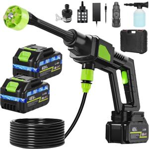 Portable Cordless Washer, 6-in-1 Nozzle & 33FT Hose,Car Washer for Car, Patio, Fence, Garden
