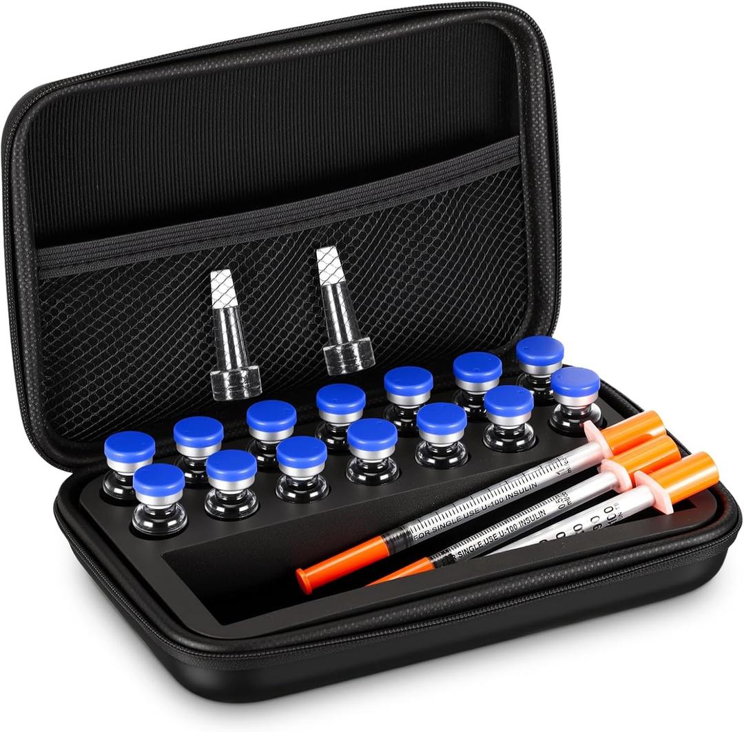Peptide Case for Bac Water & Cases Holds Vials Water Bac Peptide Glp1, Vial Storage Case, Fridge Freezer Travel, with Mesh Pocket, Only Box(14 x 3ml,Eva)