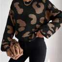 WDIRARA Women's Leopard Sweaters Crew Neck Long Sleeve Pullover Knit Tops (S)