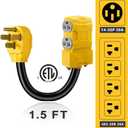 50 Amp to 20 Amp 110V RV Distribution Adapter, NEMA 14-50P to 4 X 5-20R/15R RV Generator Adapter, 4-Prong to Mutiple Household Outlet w/ 20amp Circuit Breaker, 1.5FT