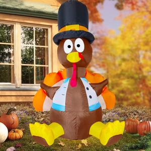 Thanksgiving Decorations Inflatables Turkey 3.5 Ft Cute Thanksgiving Fall Decor Light Up Inflatable Turkey with Weight Bag Air Blower Indoor Outdoor Lawn Halloween Inflatables Holiday Yard Decorations