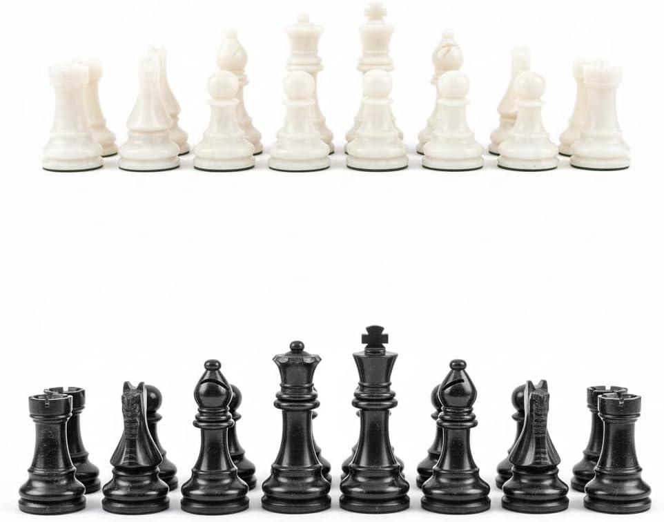 Handcrafted Premium Marble Chess Pieces Set Elegant 32-Piece Replacement for 12-15 Inch Chess Boards with Storage Box (Black and White)